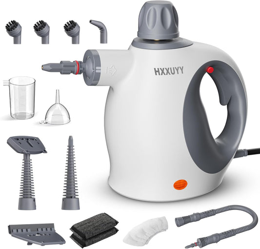 Multi-Surface Handheld Pressurized Steam Cleaner with 13 PCS Accessory ，Portable Steamer for Cleaning, Multipurpose Steam Cleaner for Home/Car/Bathroom/Grease/Upholstery/Floor/Grout and More (White)