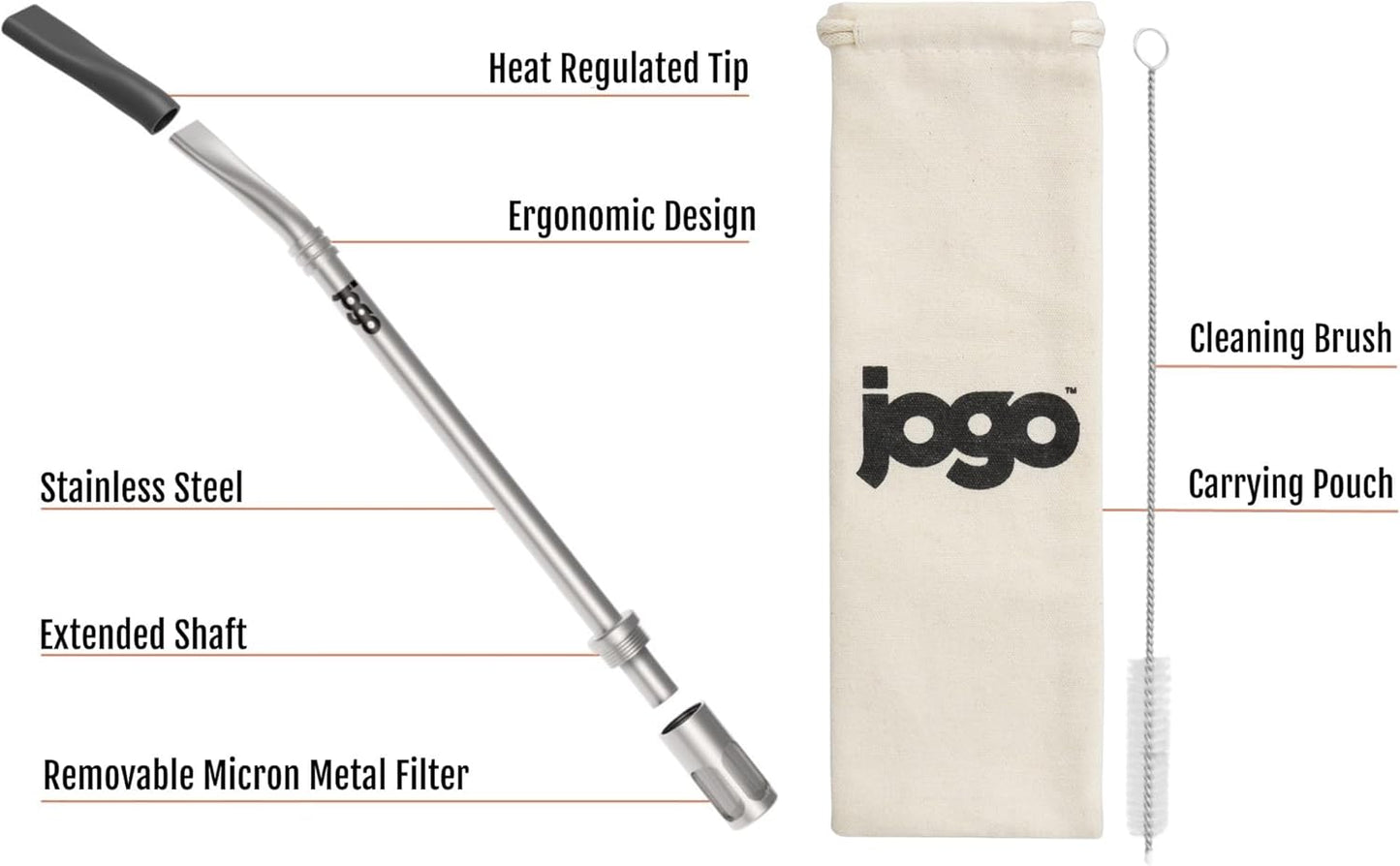 JoGo - The Original Coffee and Tea Brewing Straw - Portable Coffee Maker - Stainless Steel Single Serve Strainer - Filter Function for Hot & Cold Brew - Yerba Mate Straw for Loose Leaf Teas & Coffee