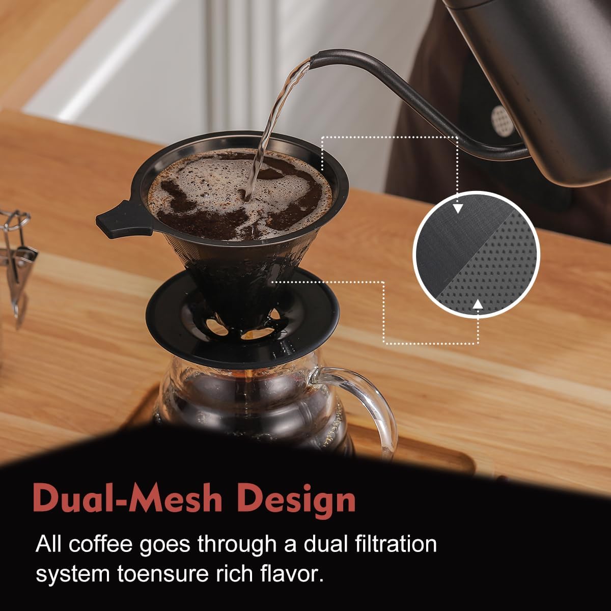 Pour Over Coffee Maker INSINTAR Stainless Steel Pour Over Drip Coffee Filter Paperless Coffee Strainer Reusable Single Cup Coffee Maker 1-4 Cup (Titanium Black)