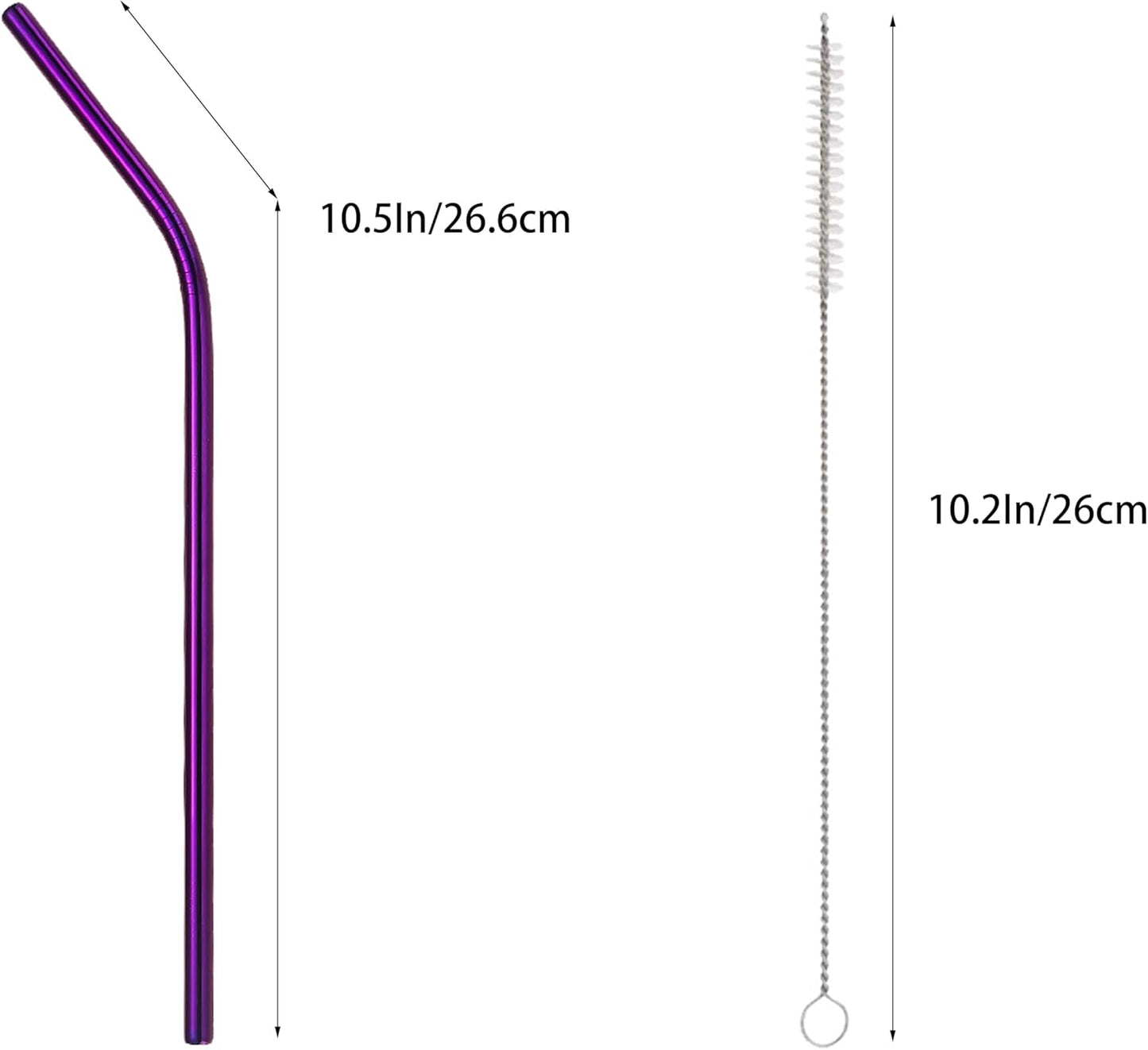 10 Pcs Stainless Steel Straws, Reusable Drinking Straws, Bent Metal Straw Sets with 2 Pcs Cleaning Brushes (Purple, 10.5 Inch)