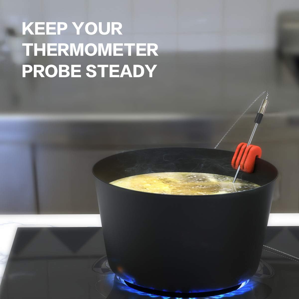 Pot/Cup Clip for Thermometers - Silicone, Non-Scratch, Hand-Free Cooking, Heat Resistant - Compatible with Most Probe Sizes - Great Gift Idea