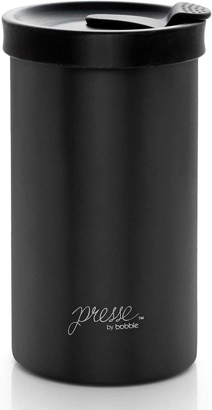 PRESSE by Bobble French Coffee Press And Insulated Stainless Steel Travel Tumbler for On-The-Go Brewing - 13 oz (Black)