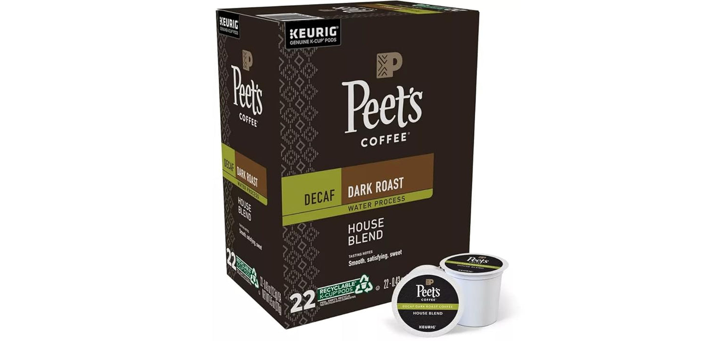 Peet's Coffee & Tea Coffee Decaf House Blend K-Cup Portion Pack for Keurig K-Cup Brewers, 88 Count