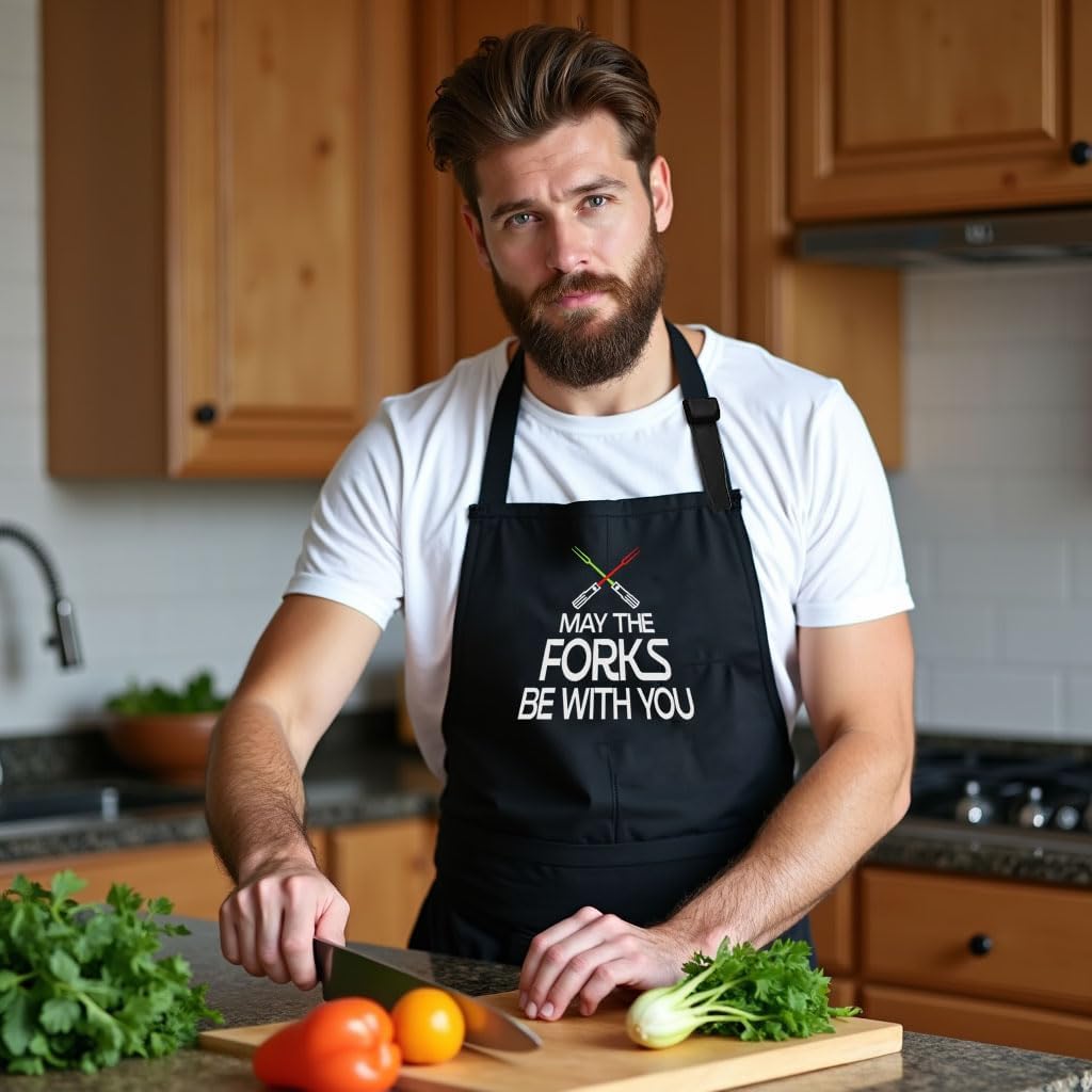 Personalized Chef Apron for Men, Custom Embroidered Design, Professional Kitchen Cooking BBQ Grilling for Dad, Decorated in USA