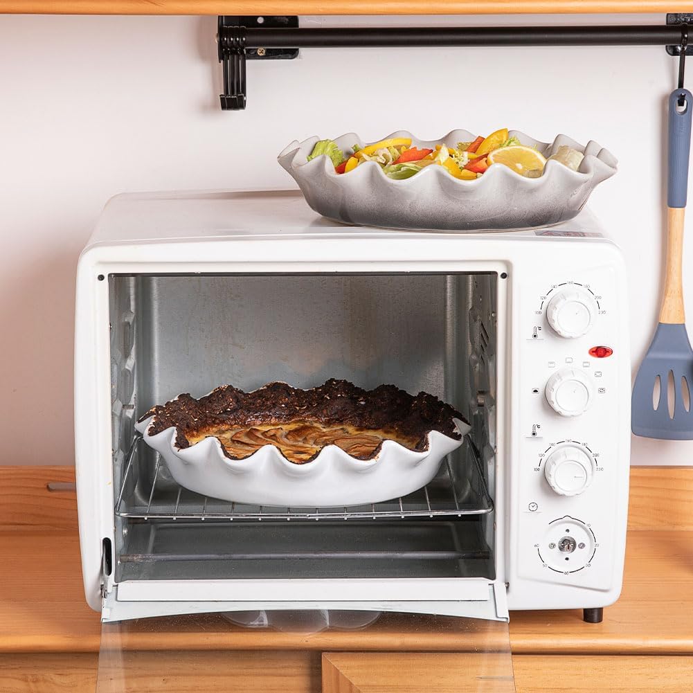 Sweejar Ceramic 11.5 Inches Pie Pan for Baking, Deep and Fluted Porcelain Round Pie Dish, Non-Stick Pie Plate for Pumpkin Pie, Apple Pie, Pie Pots with Morden Farmhouse Design(White)