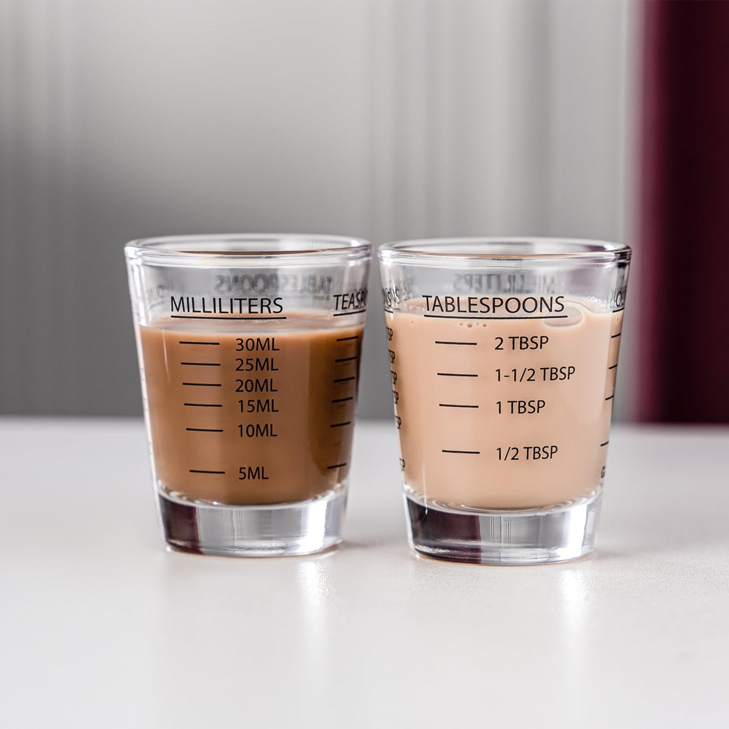 Shot Glasses Measuring Cup Set - 2 Pack Espresso Shot Glasses with Precise Measurement Marks,Heavy Duty Glass,Dishwasher Safe,Perfect for Coffee,Cocktails and Kitchen Use (Black & Red)