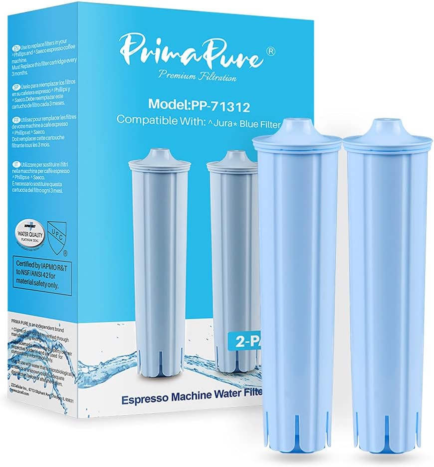 2-Pack PrimaPure Coffee Machine Water Filter Replacement for Jura Clearyl Blue 71445, 67879, ENA3, ENA5, J6, J9, J95 Certified To NSF/ANSI 42 by IAPMO R&T
