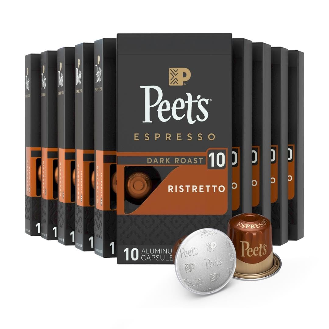 Peet's Coffee, Dark Roast Espresso Capsules, Compatible with Nespresso Original Machine - Ristretto Intensity 10, 100 Count (10 Boxes of 10 Espresso Capsules)