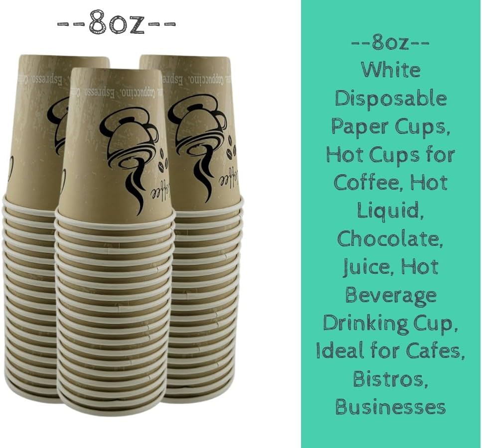 Smygoods Disposable Coffee Cups, To Go Paper Hot Cups, Classic Design (8 OZ, 100 Count) For Hot Beverages, Coffee, Tea, Espresso, Cocoa - Vasos Para Cafe