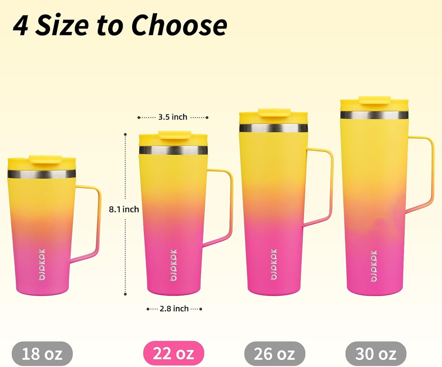 BJPKPK Insulated Tumbler with Handle, 22oz Insulated Tumblers with Lid and Straw, Stainless Steel Metal Water Bottles, Coffee Travel Mugs, Cups, Pink & Yellow Rose
