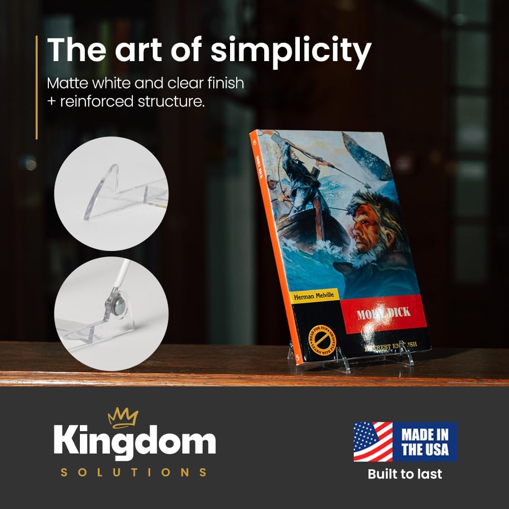 KINGDOM SOLUTIONS MADE IN USA 4-Pack Adjustable Acrylic Easels - Plate Stand - Sturdy Book Stand for Art, Pictures, Plates, Frames - Unique on the Market