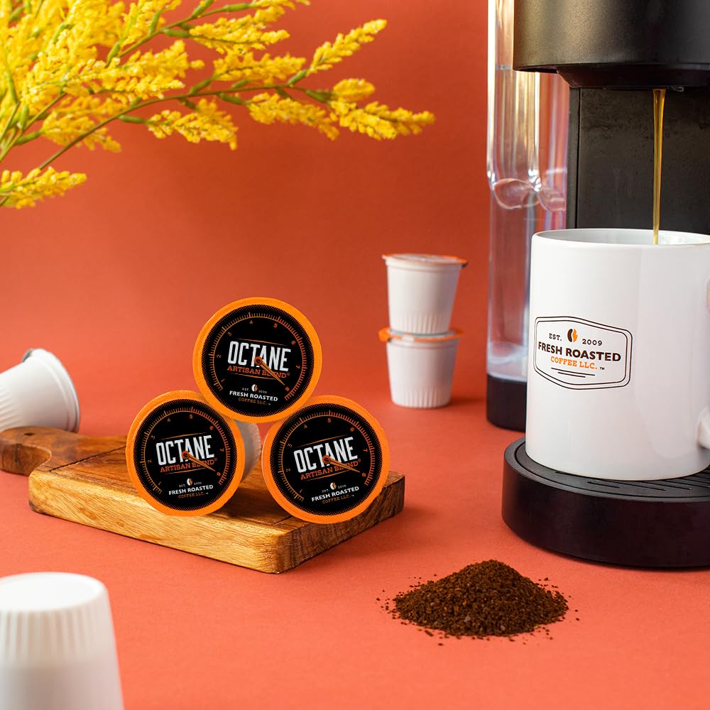 Fresh Roasted Coffee, Octane Italian Dark Roast, Artisan Blend, 72 Pods for K Cup Brewers