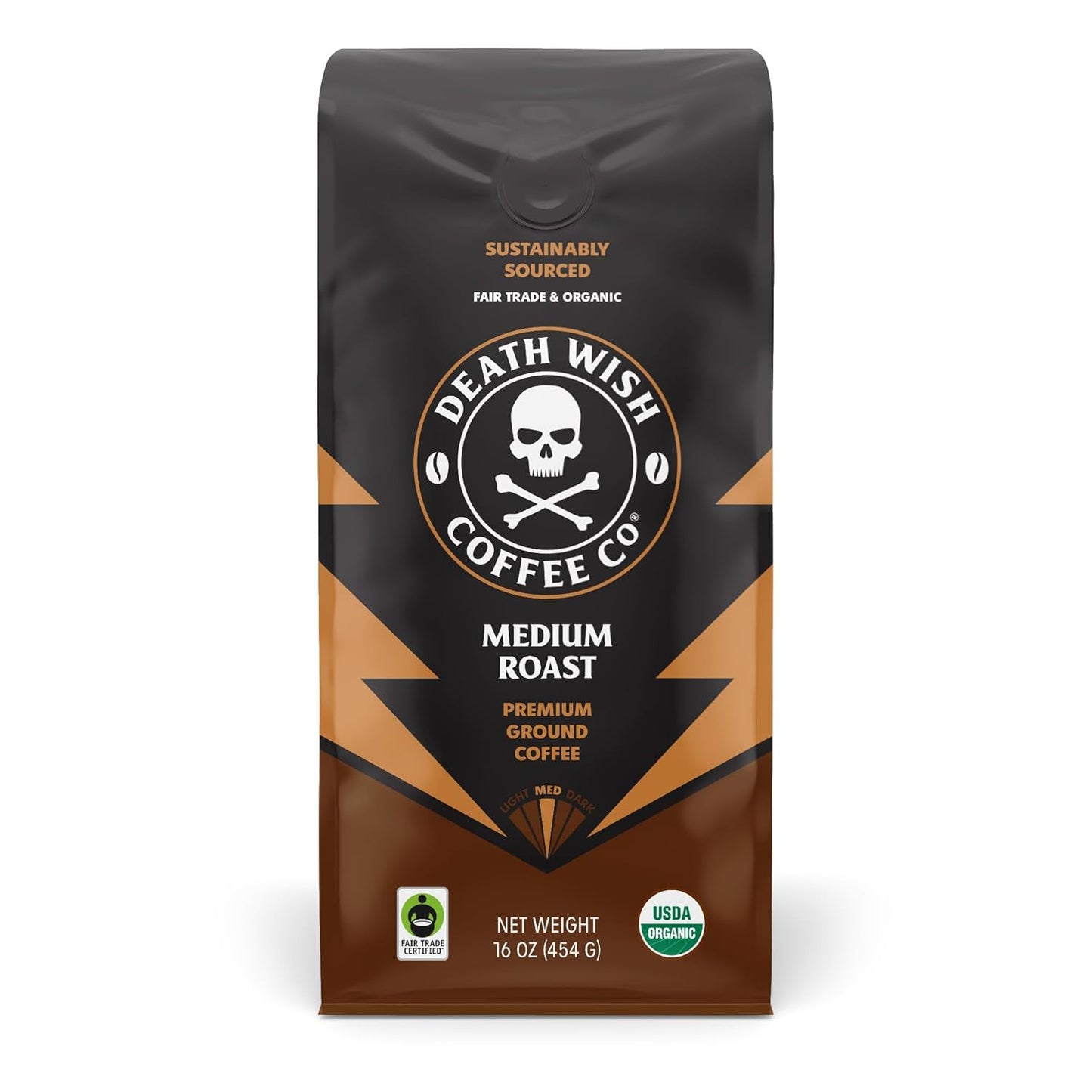 Death Wish Coffee, Organic and Fair Trade Medium Roast Ground Coffee, 16 Ounce (Pack of 1)
