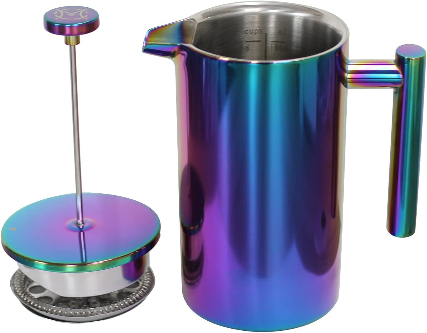 French Press Coffee Maker – Stainless Steel Coffee Maker Double Walled French Press Rainbow 34oz/1L