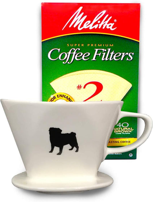 Pug Coffee Pour Over Single Cup Ceramic Brewer Coffee Maker with Melitta Filters