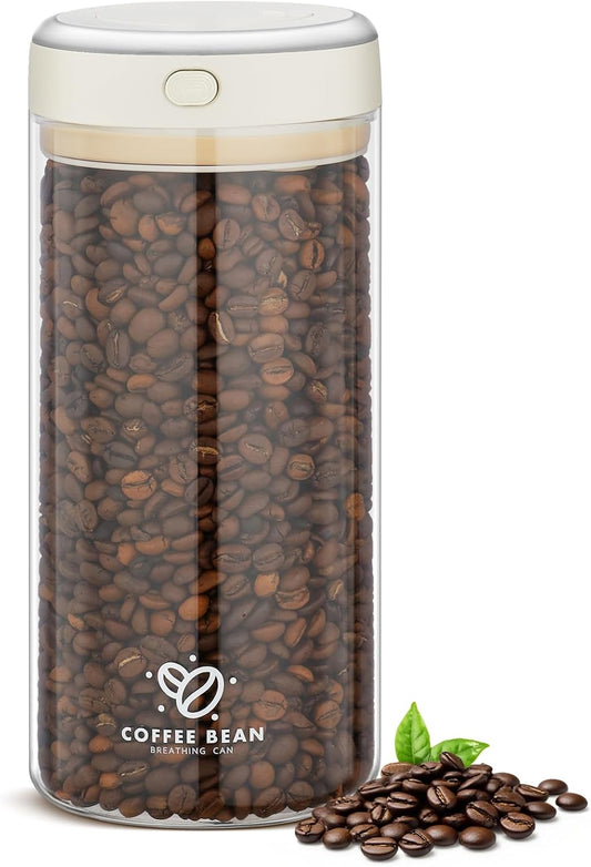 Glass Coffee Storage Canister, 57oz Airtight Coffee Bean Container with One-way CO2 Valve, Seal Locking Lid, and Date Tracker - Premium Glass Canister for Fresh Beans