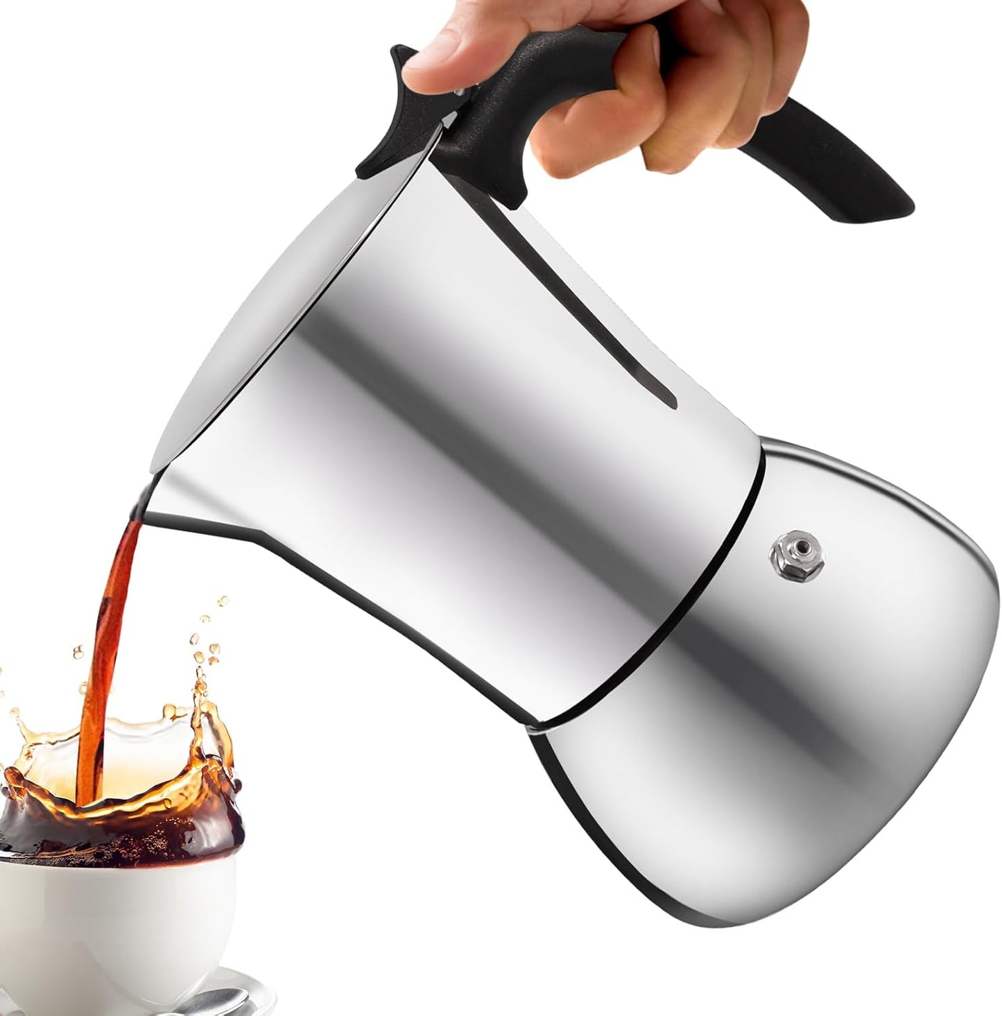 No Coating 6 Cup Thickened 304 Stainless Steel Moka Pot Stovetop Espresso Maker Italian Coffee Machine 300ml 10oz Suitable for Gas Induction Stovetop Greca Coffee Maker Percolator