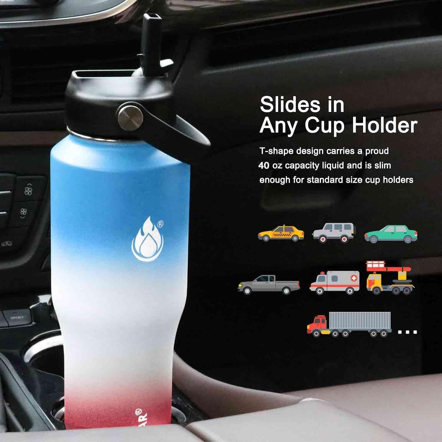 SENDESTAR 40oz Water Bottle Wide Mouth Stainless Steel Vacuum Insulated Double Wall with 2 Straw Lids Fit in Any Car Cup Holder