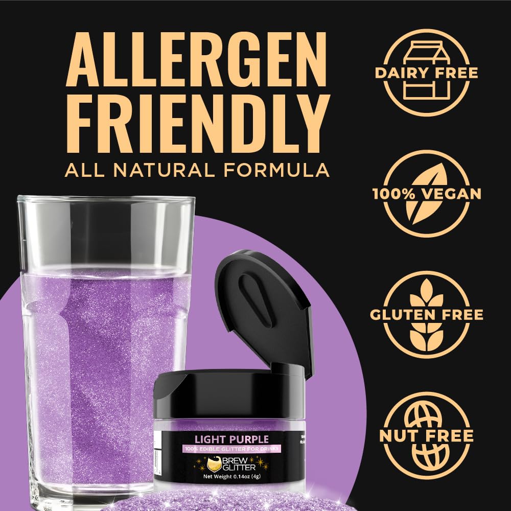 Brew Glitter Light Purple Edible Drink Glitter 1x 4g Jar for Cocktails, Beer, & Beverages