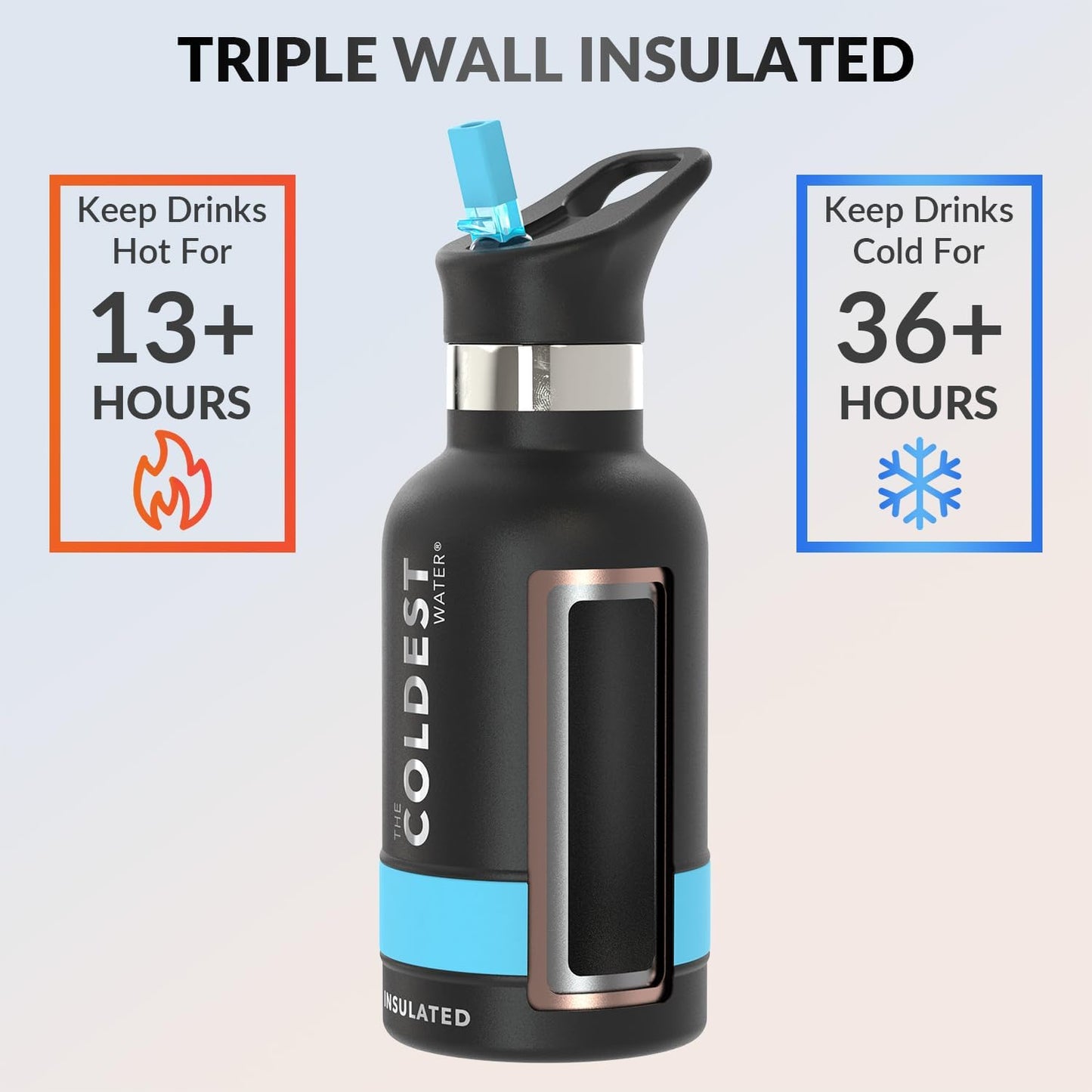 Coldest Insulated Water Bottle with Straw Lid - Stainless Steel Metal Insulated Bottle for Men & Women (Matte Black, 12 oz)