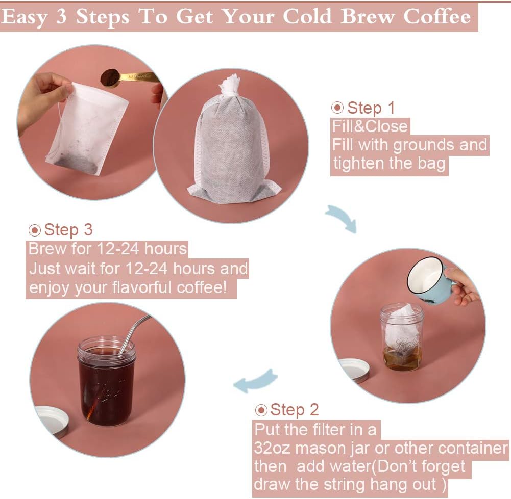 YQL Cold Brew Coffee Filter,50PCS 4x6 Inch No Mess Cold Brew Coffee Bags Disposable Mesh Brewing Bags Tea Filter Bag for Cold Brew Coffee or Tea