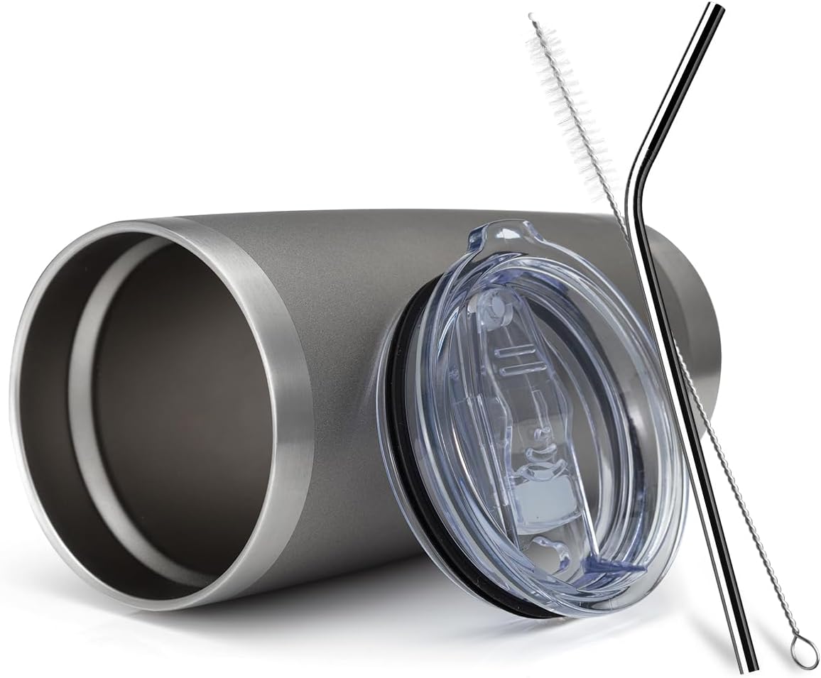 COMOOO 20oz Double Wall Vacuum Insulated Travel Mug, Stainless Steel Tumbler with Lid, Durable Powder Coated Insulated Coffee Cup for Cold & Hot Drinks (Cold Grey, 6 Pack)