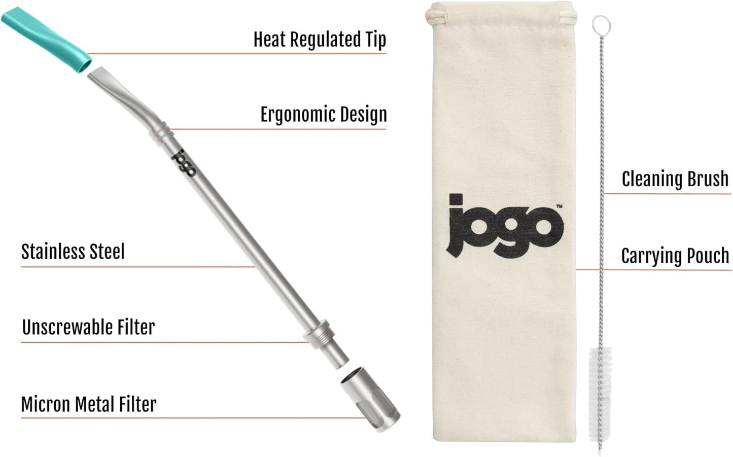 JoGo - The Original Coffee and Tea Brewing Straw - Portable Coffee Maker - Stainless Steel Single Serve Strainer - Filter Function for Hot & Cold Brew - Yerba Mate Straw for Loose Leaf Teas & Coffee