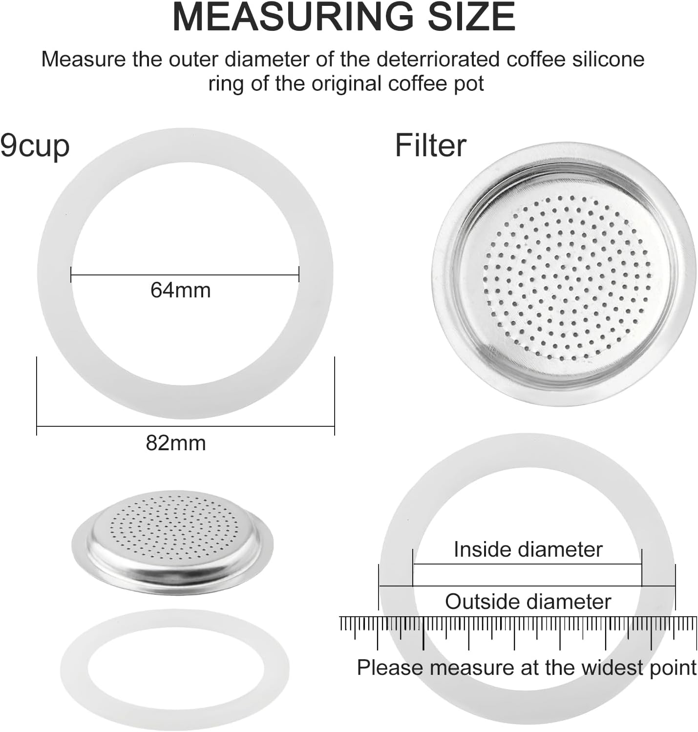 2/3/6/9/12 Cup Gasket & Filter For Stovetop Espresso Coffee Makers, Rubber Seal For Stove Top Coffee Maker Moka Pot, Silicone Gasket Seals, Espresso Machine Replacement Parts(9 cup)