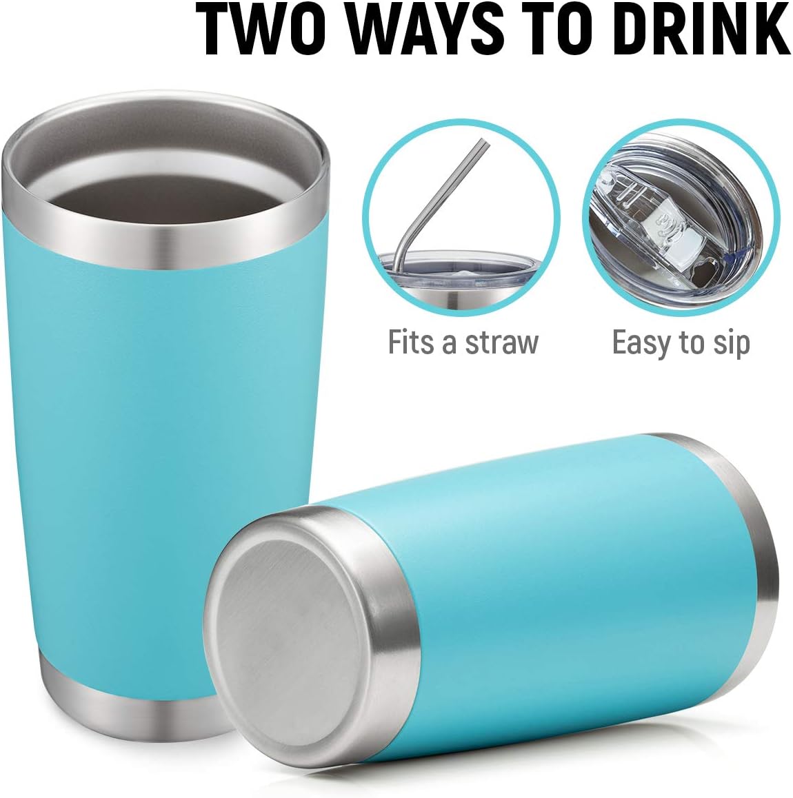 COMOOO 20oz/4Pack Double Wall Vacuum Insulated Travel Mug, Stainless Steel Tumbler with Lid, Durable Powder Coated Insulated Coffee Cup for Cold & Hot Drinks (Light Blue, 4 Pack)