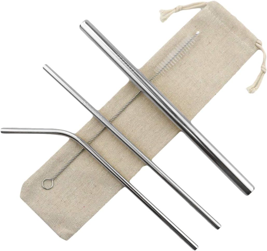 Gugrida Metal Straws Stainless Steel Straws 8.5" Drinking Straws Reusable 3 Set - Ultra Long Muti Color-Cleaning Brush for 20/30 Oz for Trail Tumblers Yeti RTIC SIC Ozark (2 Straight|1 Bent|1 Brush）