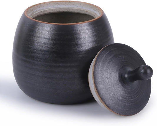 Kitchen Canisters Vintage Ceramic Food Storage Jar with Airtight Lid for Tea, Coffee, Herb, Sugar, Spice, Nuts (Black)