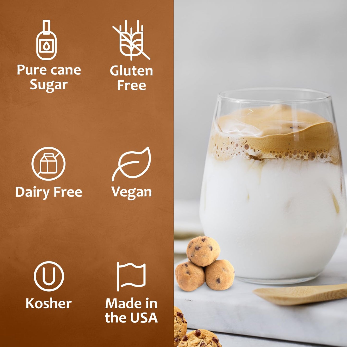 Syruvia Chocolate Chip Cookie Dough Syrup - 25.4 fl oz. Kosher and Gluten-Free. Ideal for Enhancing Drinks, Sodas, Shakes, Desserts, and More.