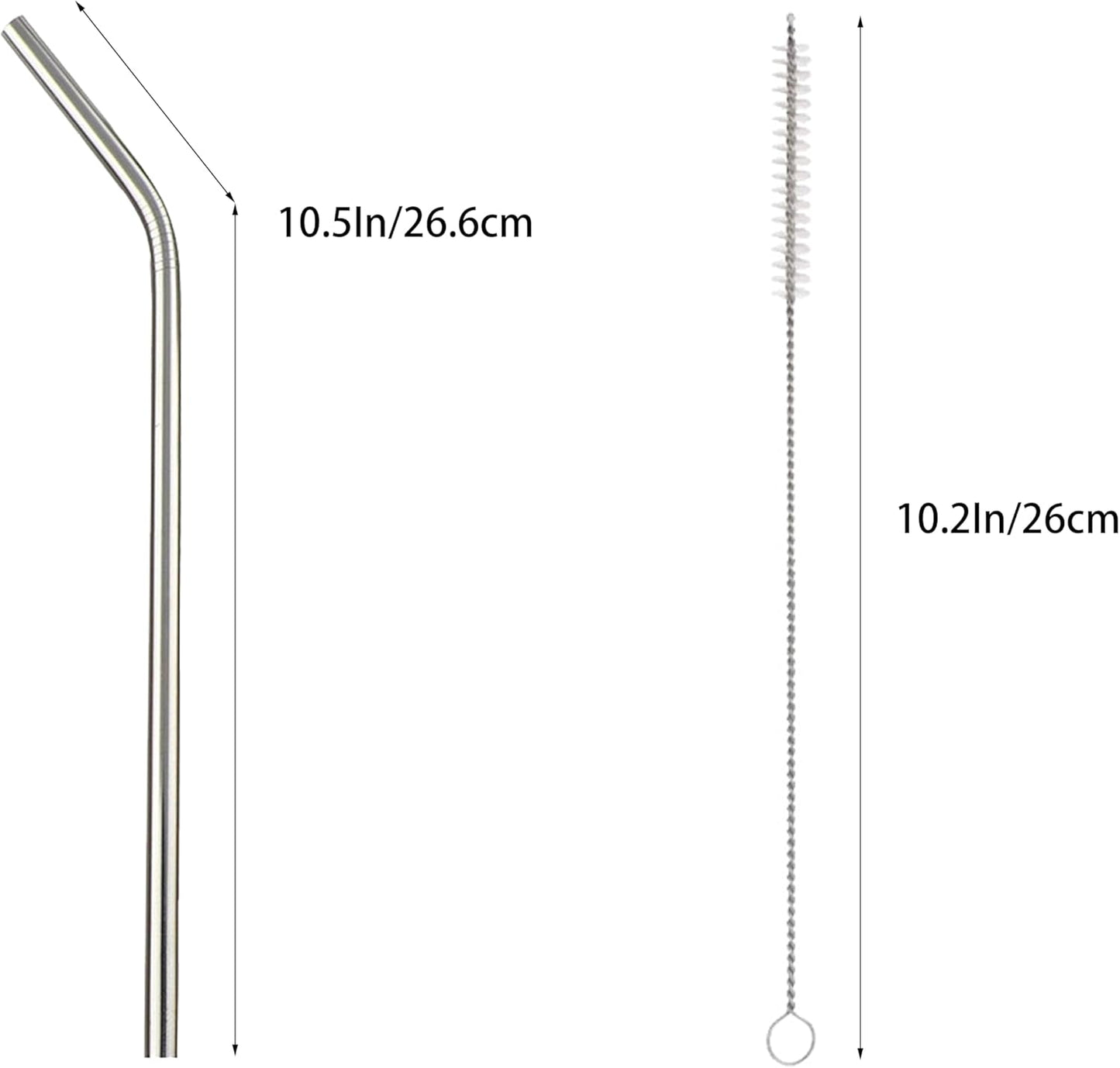 10 Pcs Stainless Steel Straws, Reusable Drinking Straws, Bent Metal Straw Sets with 2 Pcs Cleaning Brushes (Silver, 10.5 Inch)