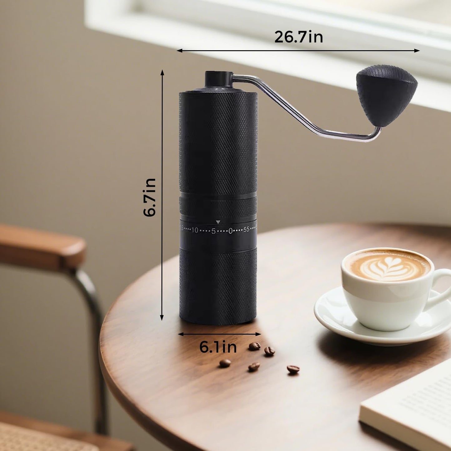 Manual Coffee Grinder with 60 Adjustable Speed Coarse, Portable Hand Coffee Bean Mill with Double Bearing Positioning, Manual Grinder for Travel Camping Office Espresso Pour Over