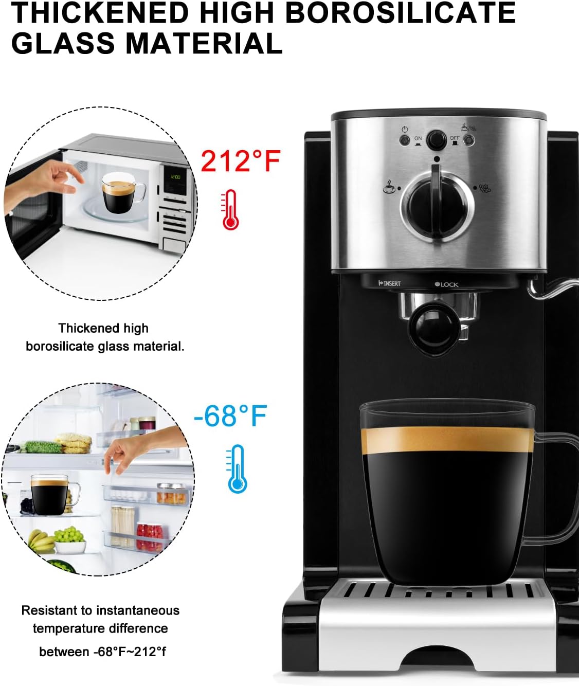 LUXU Premium Large Glass Coffee Mugs(Set of 2)-24 oz,Wide Mouth Hot or Cold Beverage Mugs,Modern Simplicity Glass Tea Coffee Cups-Big Capacity with Comfortable Handle for Home and Office-Clear