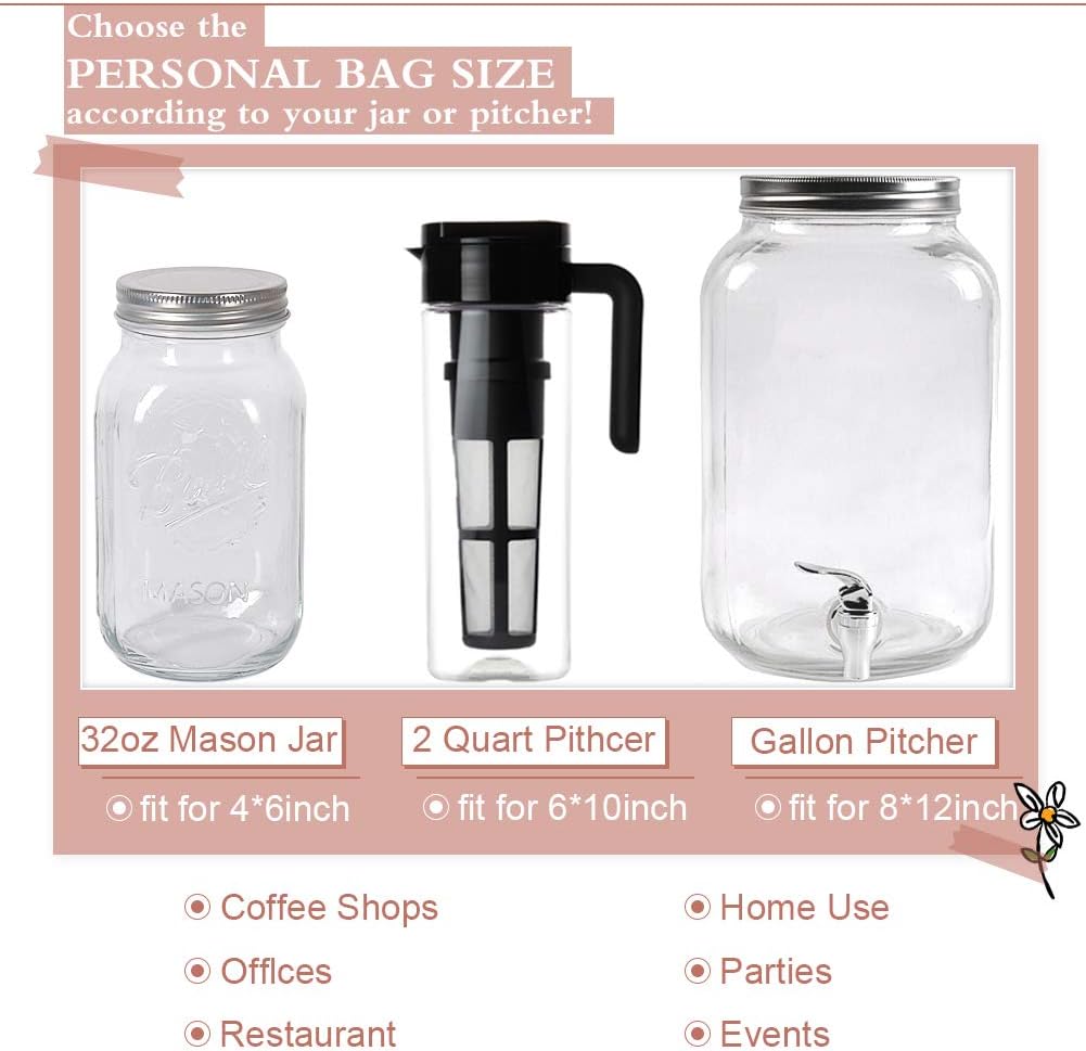 YQL Cold Brew Coffee Filter,50PCS 4x6 Inch No Mess Cold Brew Coffee Bags Disposable Mesh Brewing Bags Tea Filter Bag for Cold Brew Coffee or Tea