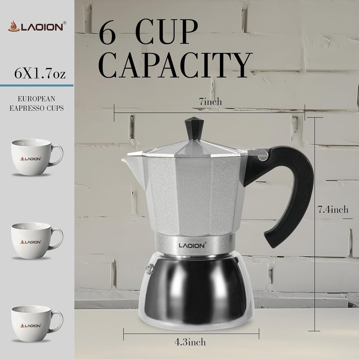 Stovetop Espresso Maker, 6Cup Moka Pot, Espresso Machine Compatible with Induction Cooktops, 300ml Stainless Steel & Aluminum Cuban Coffee Maker for Cafetera Cubana, Silver