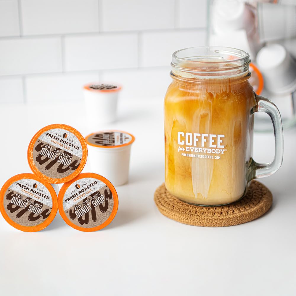 Fresh Roasted Coffee, Organic Donut Shop | USDA Organic, Kosher | Medium Roast 24 Pods for K-Cup Brewers