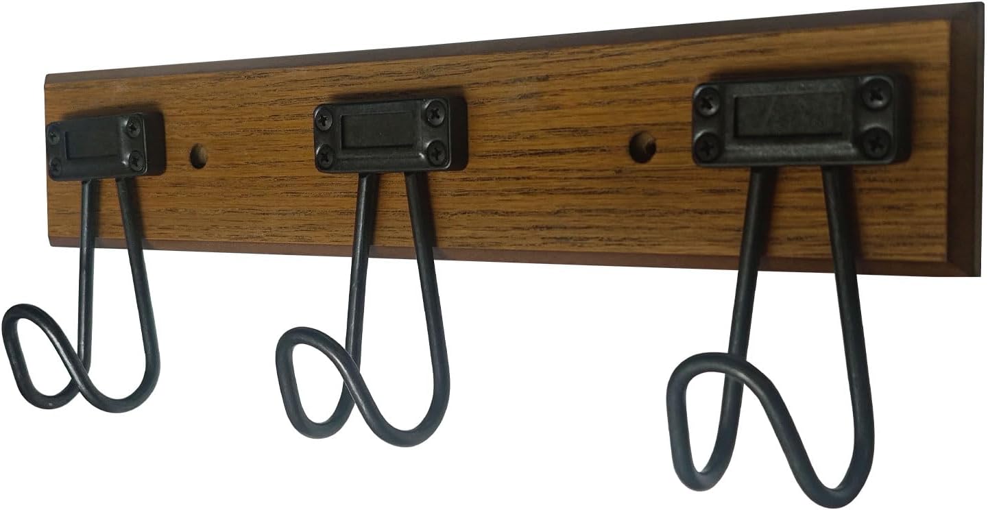 16" Wall Mounted Heavy Duty Label Hook Rack with 3 Hooks, for Hanging Coat, Hat, Jacket or Towel, Fit for Entryway, Hallway, Bedroom, Bathroom, Walk-in Closet and More - Brown/Black