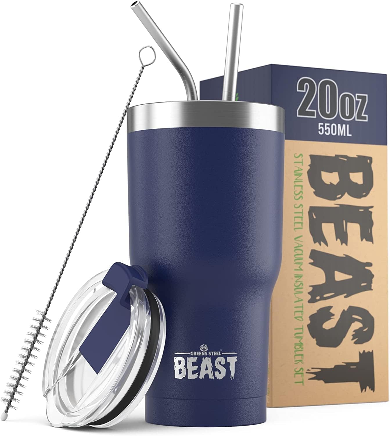 Beast 20 oz Tumbler Stainless Steel Vacuum Insulated Coffee Ice Cup Double Wall Travel Flask (Royal Blue)