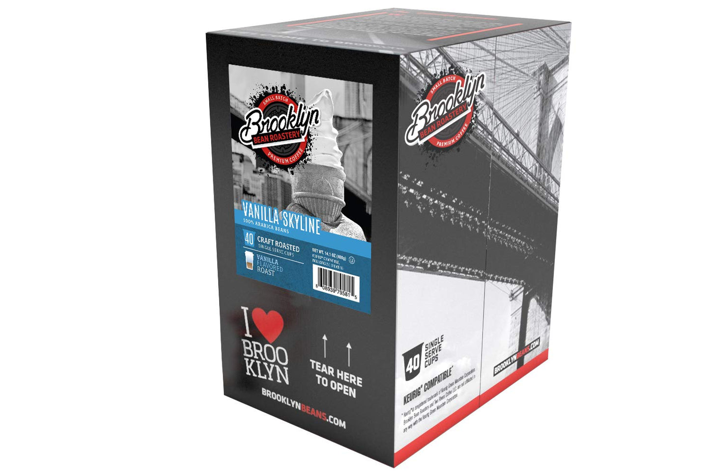 Brooklyn Beans Vanilla Skyline Gourmet Coffee Pods - Compatible with Keurig K Cup Brewers Including 2.0 Machines, 40 Count, Rich and Creamy Vanilla Flavored