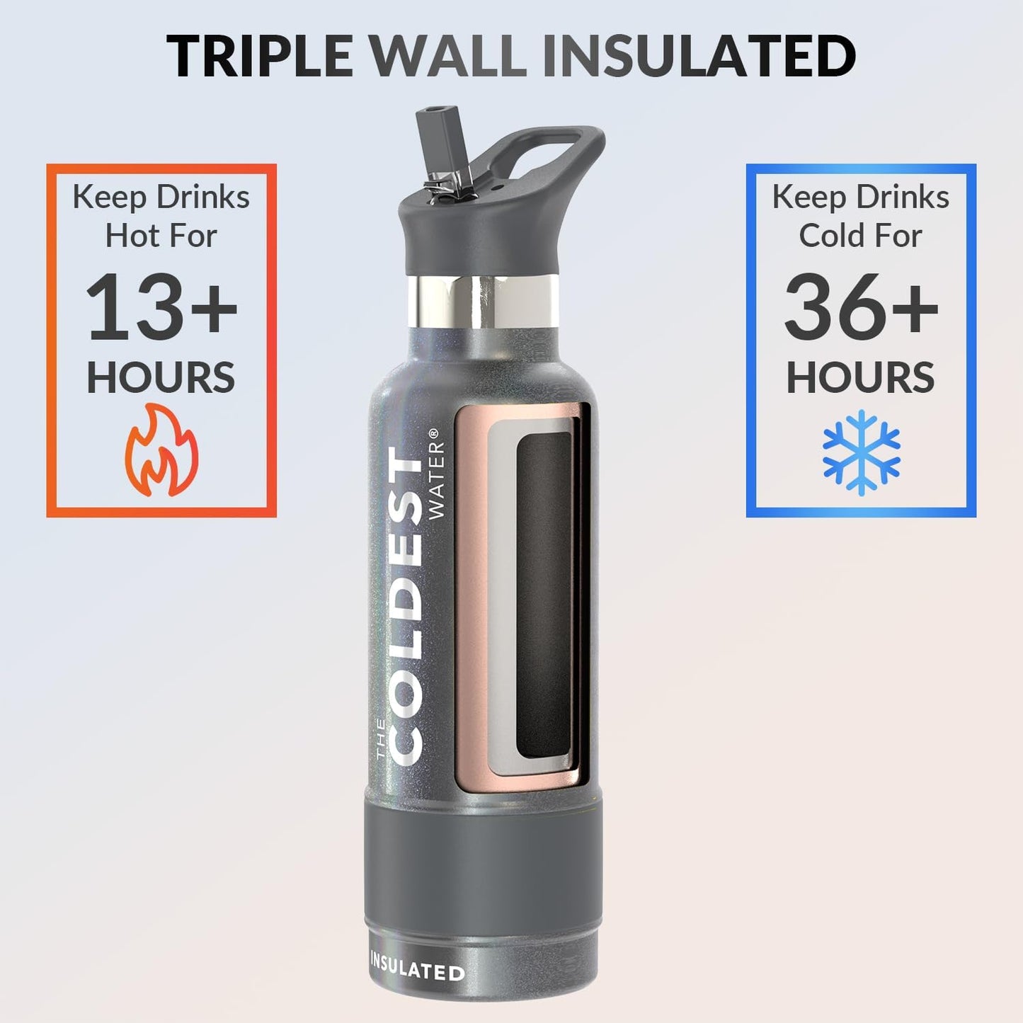 Coldest Insulated Water Bottle with Straw Lid - Stainless Steel Metal Insulated Bottle for Men & Women (Stardust Glitter, 21 oz)