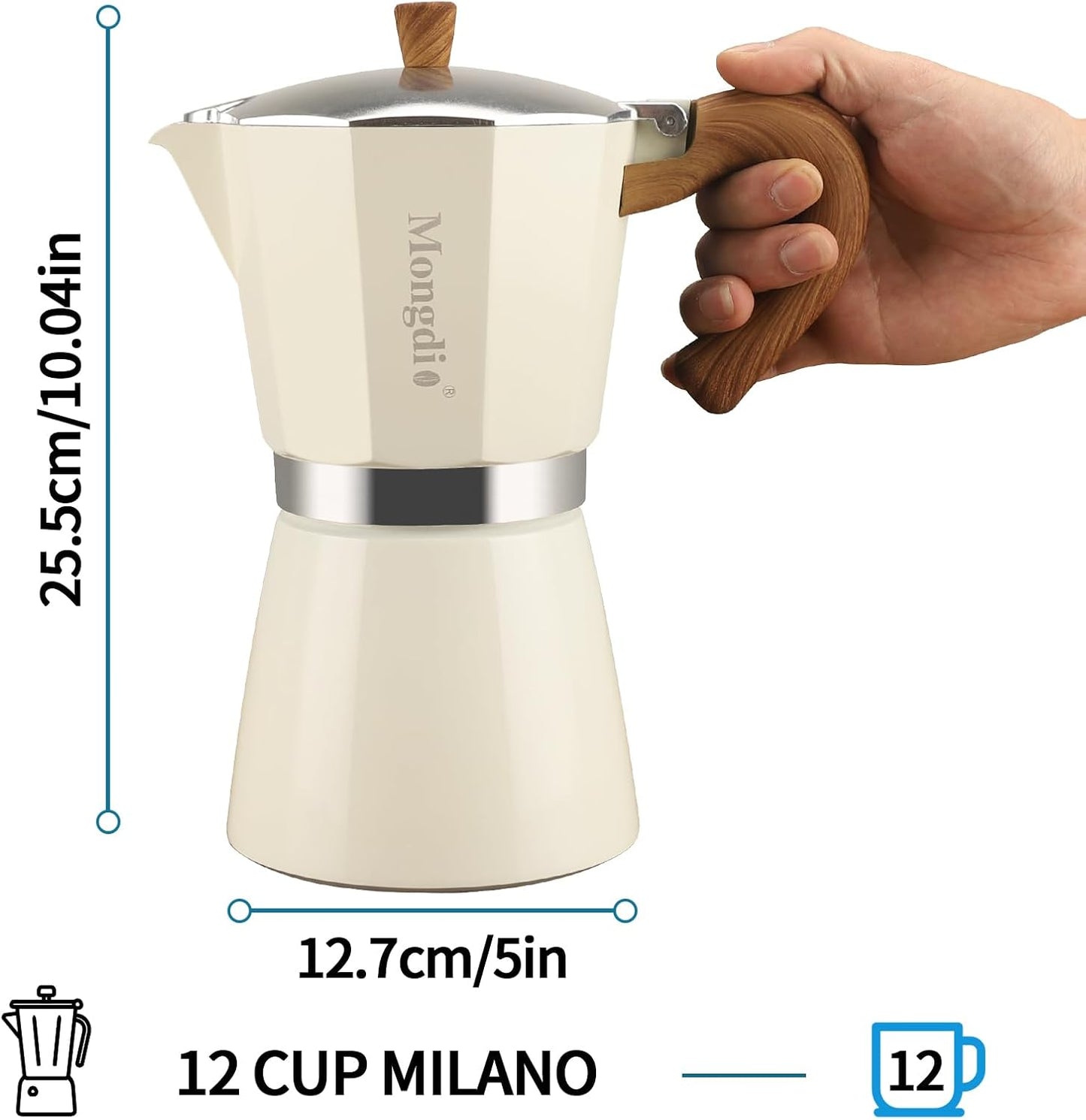 Mongdio Stovetop Espresso Maker Moka Pot, Cuban Coffee Maker Stove top coffee maker Moka Italian Espresso Greca Coffee Maker Brewer Percolator, 12 Espresso Cups, 20 oz - White