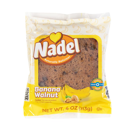 Nadel - Naturally Delicious Banana Nut bread, 4 Pack, Fresh Bananas, Crunchy Walnuts, Lunch snack breakfast bars Natural fresh brand, Cake Slices