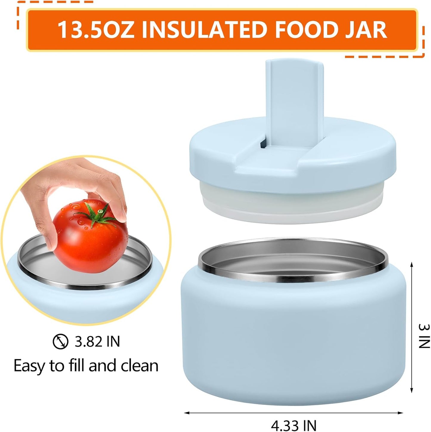 13.5oz Kids Thermos for Hot Food, Insulated Vacuum Food Jar with Buckle Lid, Stainless Steel Wide Mouth Leak Proof Insulated Lunch Container for School Picnic Travel, Blue