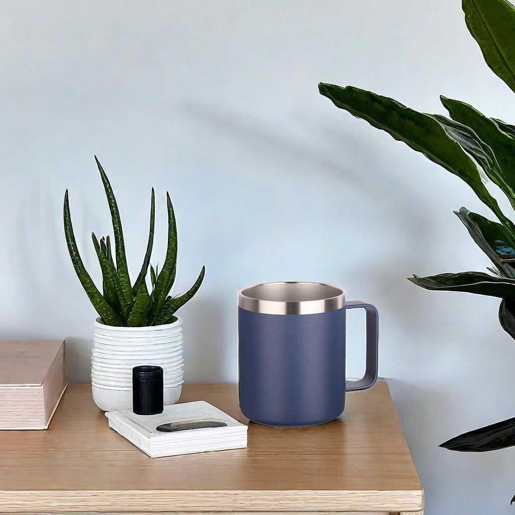 Volhoply 14oz Insulated Stainless Steel Coffee Mug with Lid Bulk 8 Pack,Double Wall Vacuum Travel Coffee Cup with Handle,Reusable Metal Cups Tumbler,Camping Mugs Keep Hot,Ideal Gifts(Navy,8)