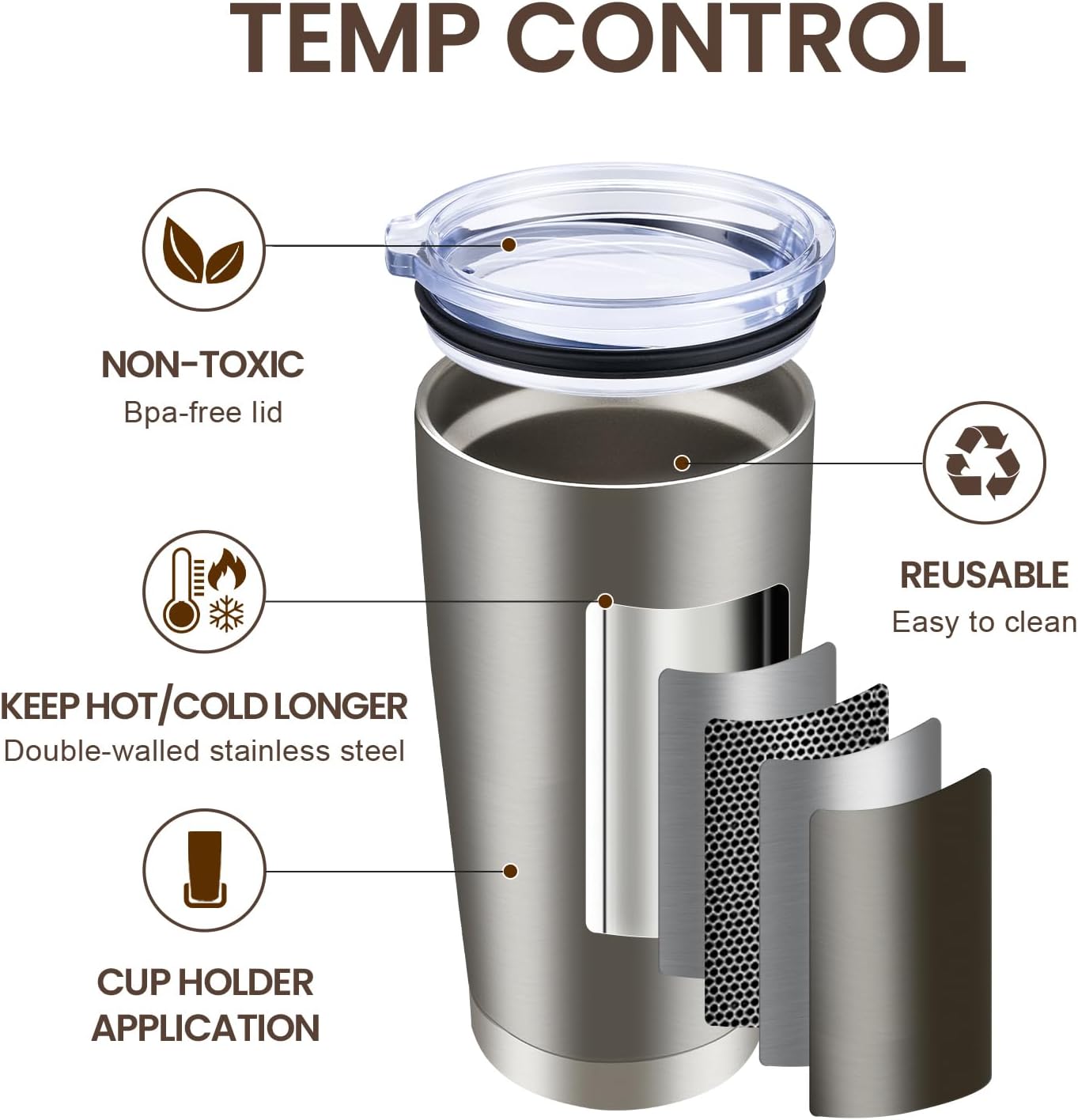 MEWAY 20oz Tumbler 4 Pack Double Wall Vacuum Insulated Travel Mug Bulk, Stainless Steel Tumblers with Lid and Straw, Durable Powder Coated Coffee Cups for Cold & Hot Drinks (Rose Gold, 4)