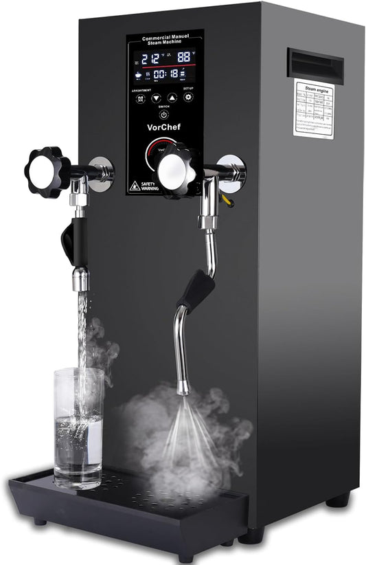 Commercial Milk Frother, 2500W 110V Automatic Steam Boiling Water Machine Electric Steam Milk Frothing Machine Espresso Coffee Milk Foam Machine Steamer with LED Display for Coffee Tea Shop