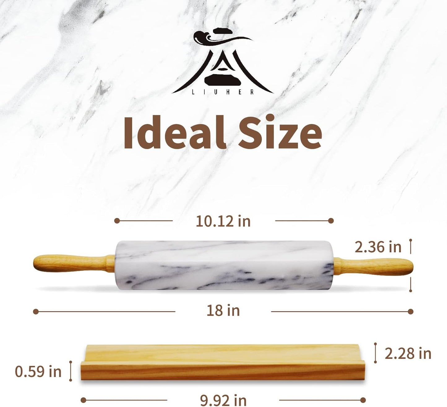 Marble Rolling Pin 18 Inch with Stand Heavy Duty, Weighted Baking Roller Pin for Making Pizza and Dough, Flour Tortillas, Pastry, Non-Stick Rolling Pin Stable and Anti-Slip, Dishwasher Safe