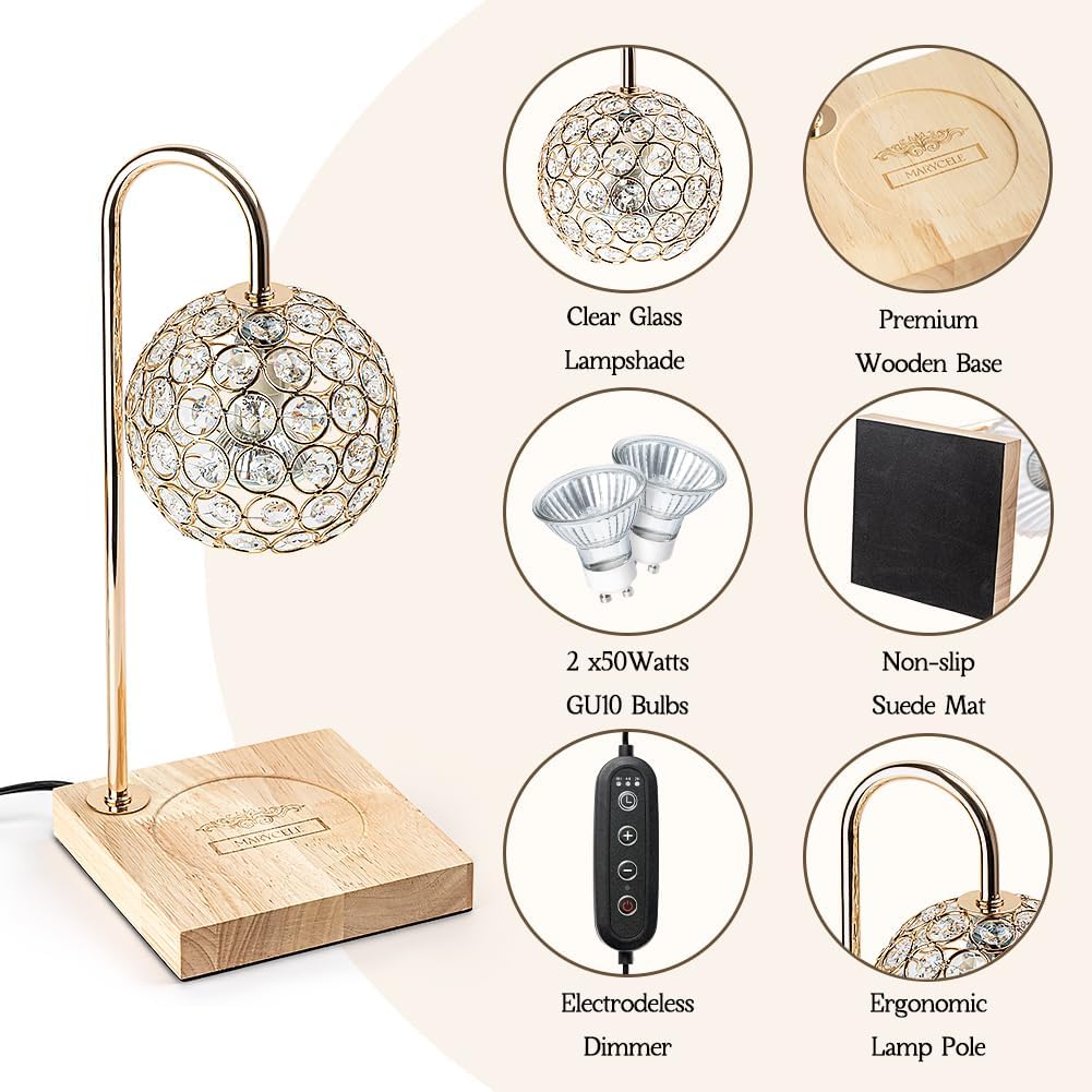 Candle Warmer Lamp with Timer, Round Diamond Home Decor Gifts for Mom Women, Gold Diamond Lamp, Western Bedroom Accessories, Birthday Gifts for Women, Wax Warmer for Jar Candles